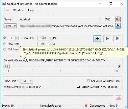GeoEvent Simulator event record example GeoEvent Simulator event record example